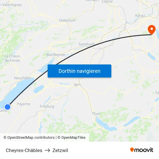 Cheyres-Châbles to Zetzwil map
