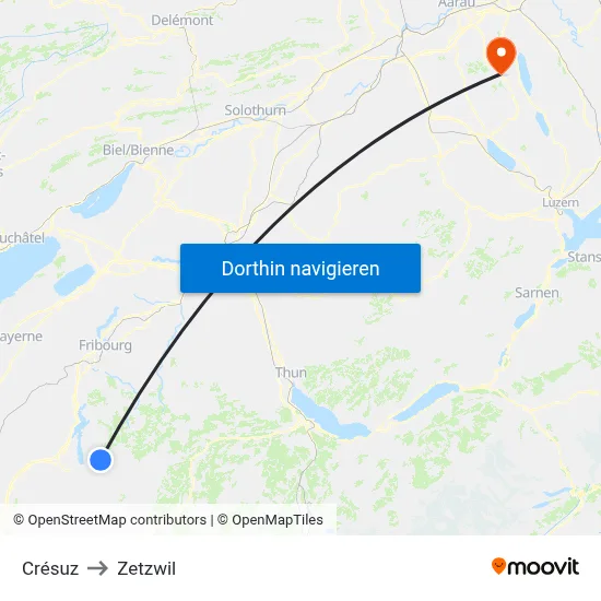 Crésuz to Zetzwil map