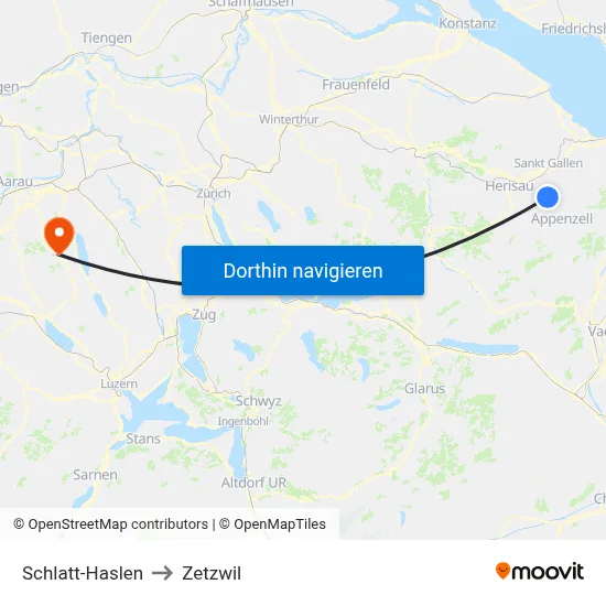 Schlatt-Haslen to Zetzwil map