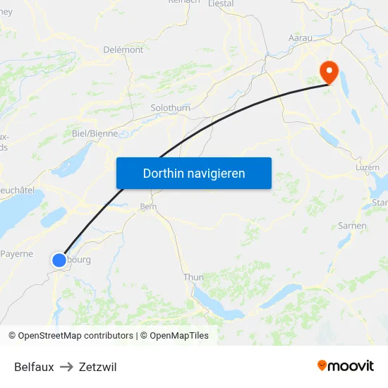 Belfaux to Zetzwil map
