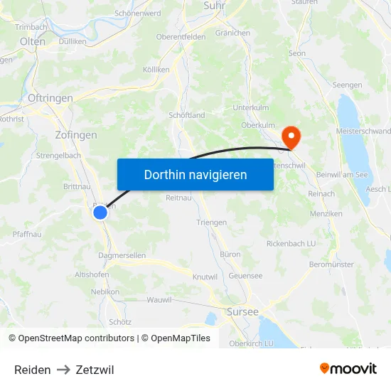 Reiden to Zetzwil map
