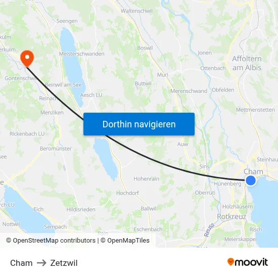 Cham to Zetzwil map