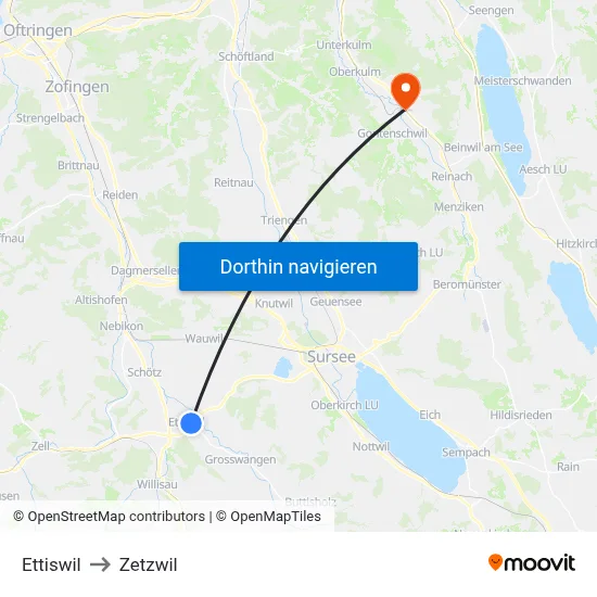 Ettiswil to Zetzwil map