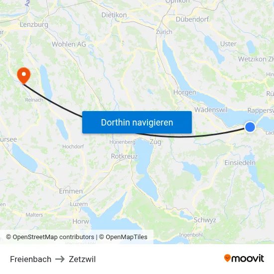 Freienbach to Zetzwil map