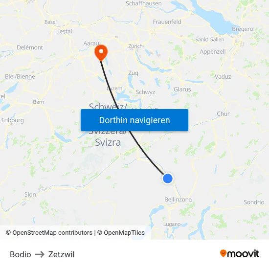 Bodio to Zetzwil map