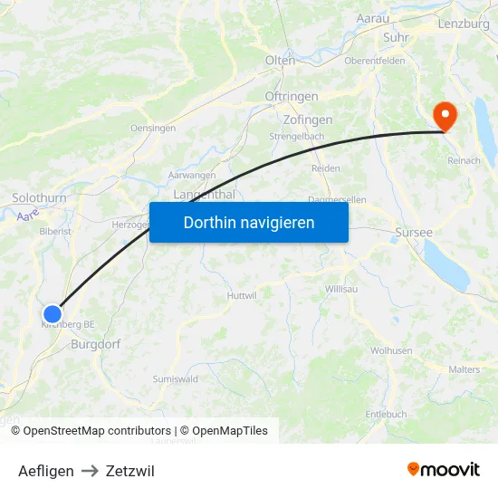 Aefligen to Zetzwil map