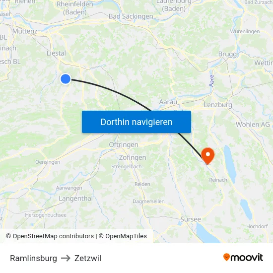 Ramlinsburg to Zetzwil map