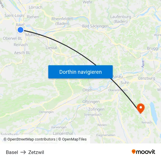 Basel to Zetzwil map