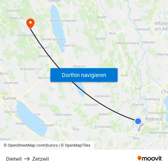 Dietwil to Zetzwil map