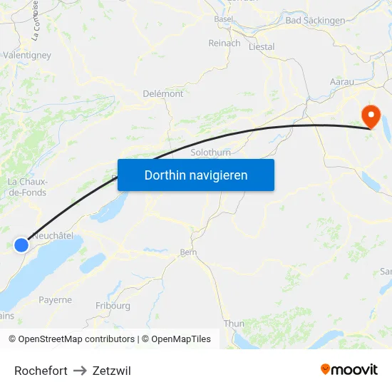 Rochefort to Zetzwil map