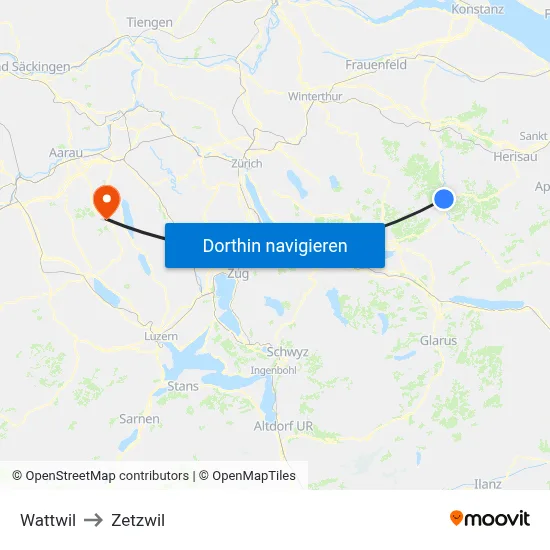 Wattwil to Zetzwil map