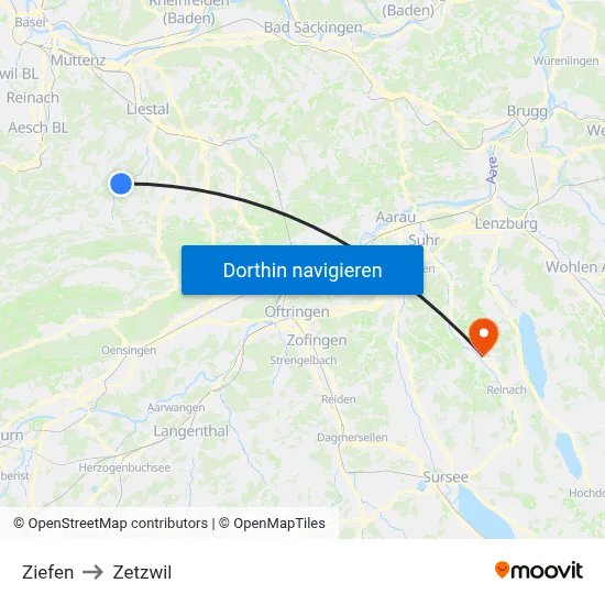 Ziefen to Zetzwil map