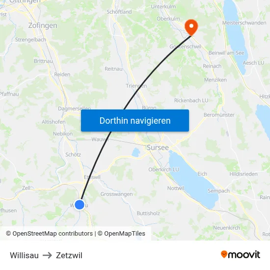 Willisau to Zetzwil map
