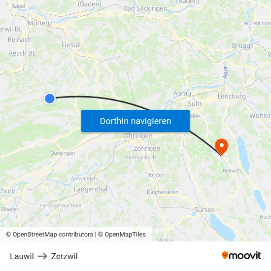 Lauwil to Zetzwil map