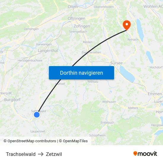 Trachselwald to Zetzwil map