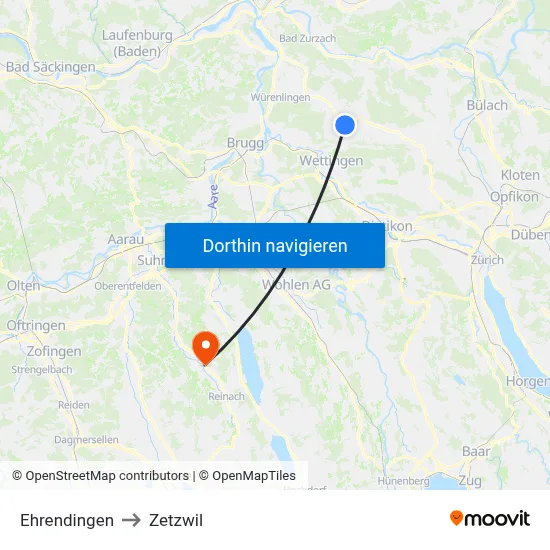 Ehrendingen to Zetzwil map