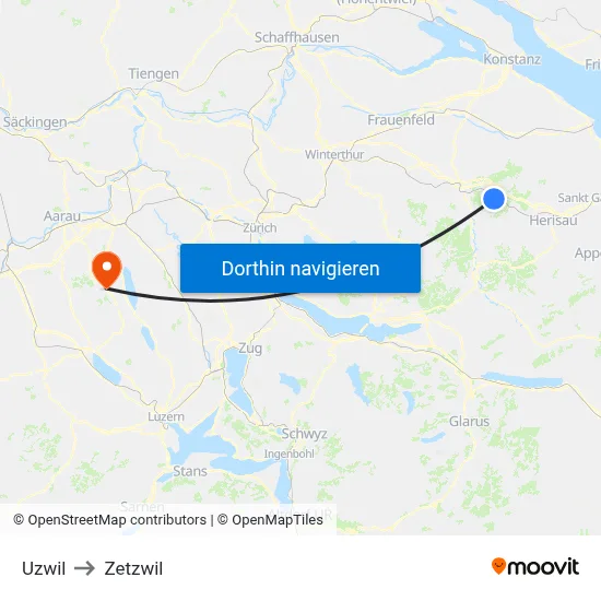 Uzwil to Zetzwil map