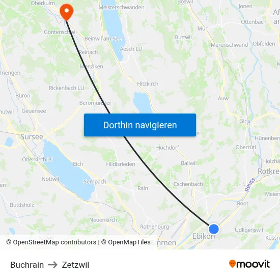 Buchrain to Zetzwil map