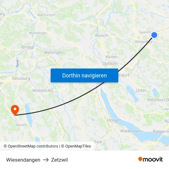 Wiesendangen to Zetzwil map