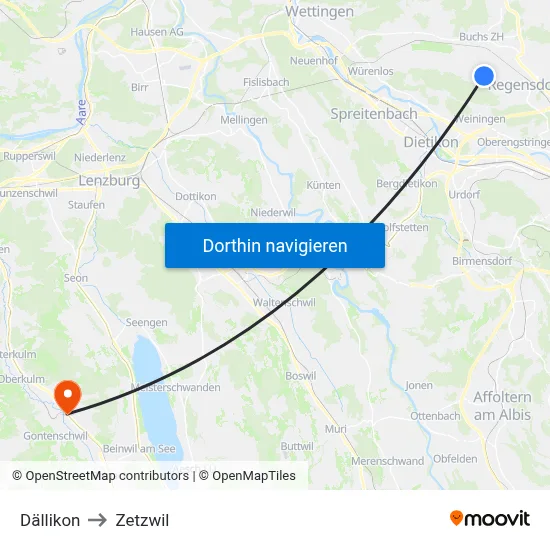 Dällikon to Zetzwil map