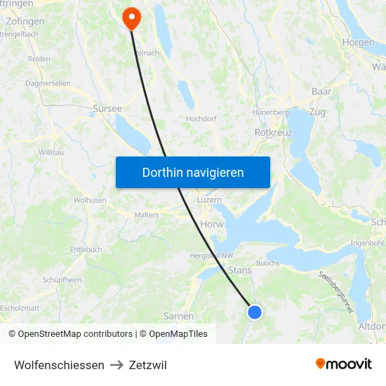 Wolfenschiessen to Zetzwil map