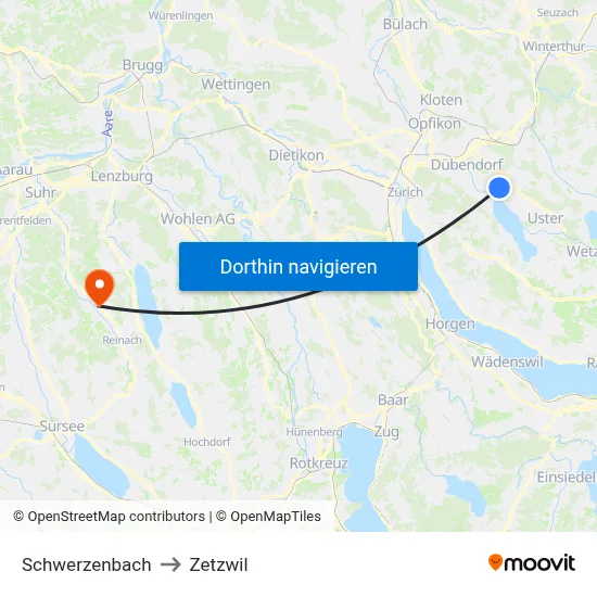 Schwerzenbach to Zetzwil map