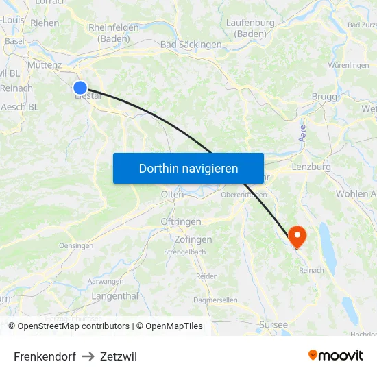 Frenkendorf to Zetzwil map