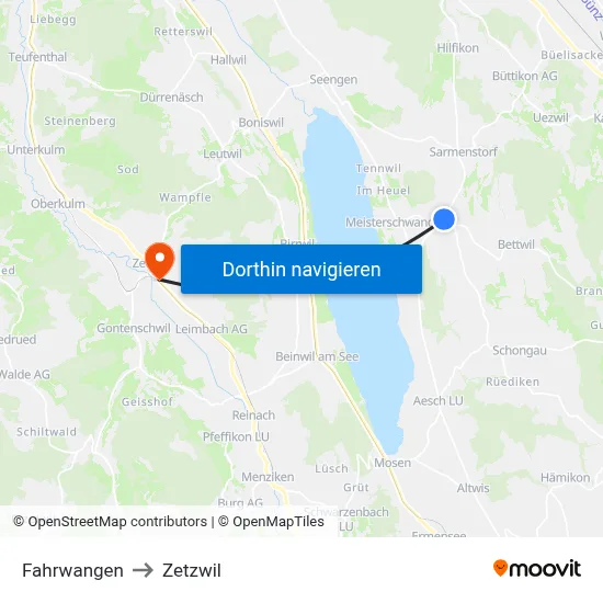 Fahrwangen to Zetzwil map