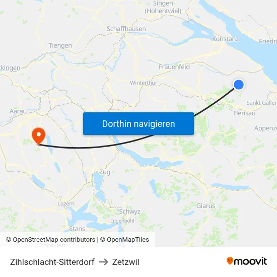 Zihlschlacht-Sitterdorf to Zetzwil map