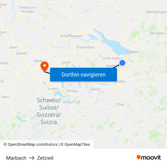 Marbach to Zetzwil map