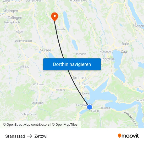 Stansstad to Zetzwil map