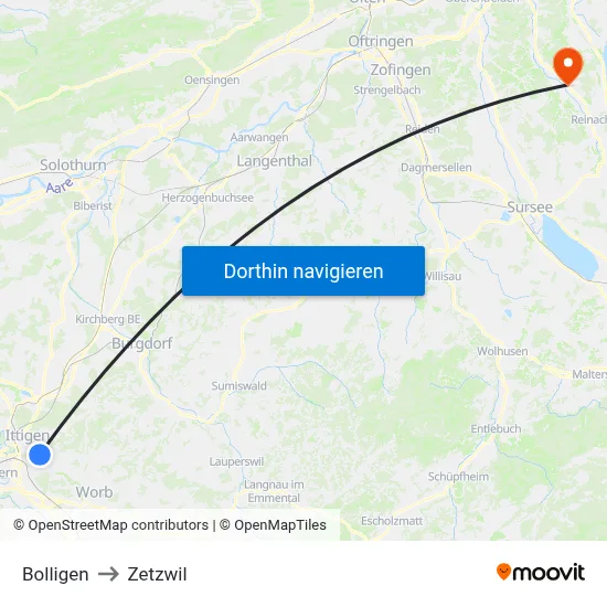 Bolligen to Zetzwil map