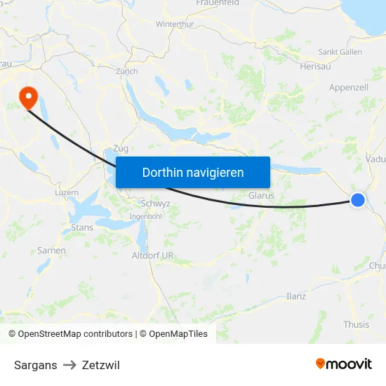 Sargans to Zetzwil map
