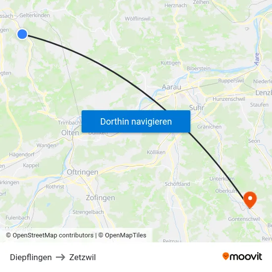 Diepflingen to Zetzwil map