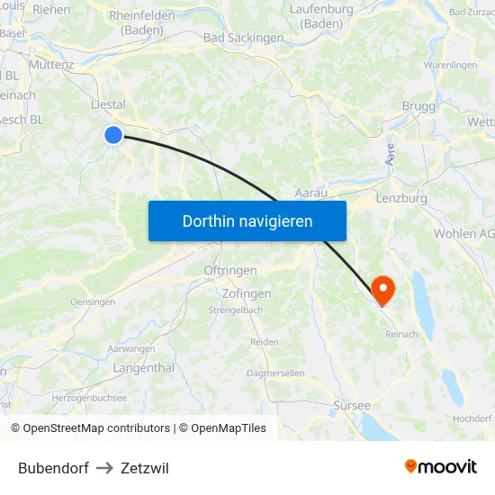 Bubendorf to Zetzwil map