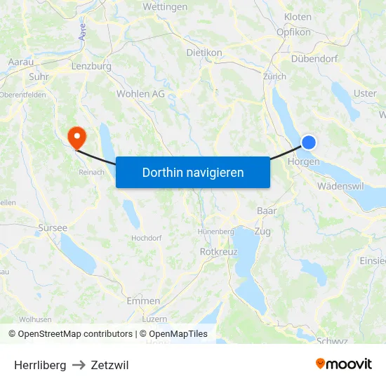 Herrliberg to Zetzwil map