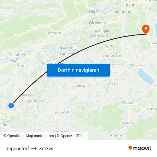 Jegenstorf to Zetzwil map