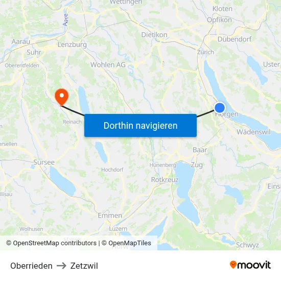 Oberrieden to Zetzwil map
