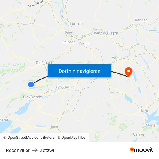 Reconvilier to Zetzwil map