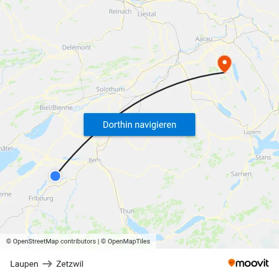 Laupen to Zetzwil map