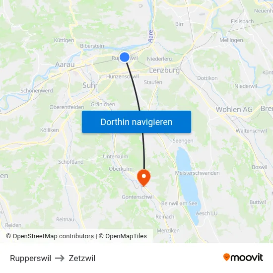 Rupperswil to Zetzwil map