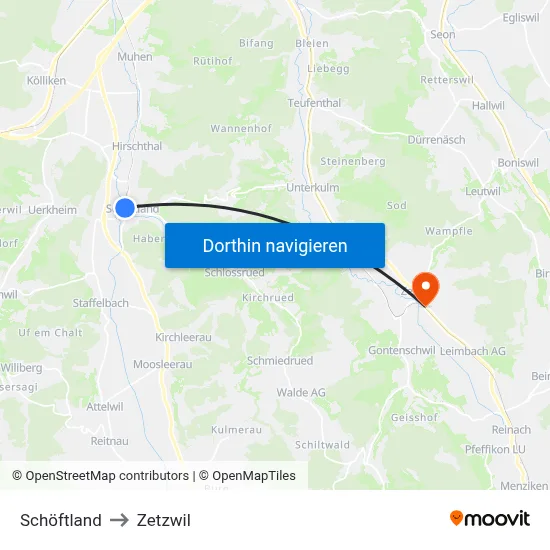 Schöftland to Zetzwil map