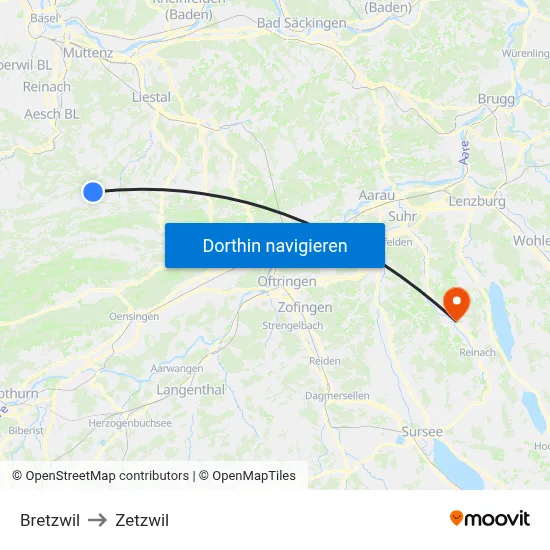 Bretzwil to Zetzwil map