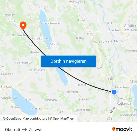 Oberrüti to Zetzwil map