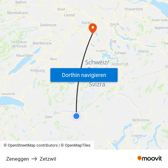 Zeneggen to Zetzwil map