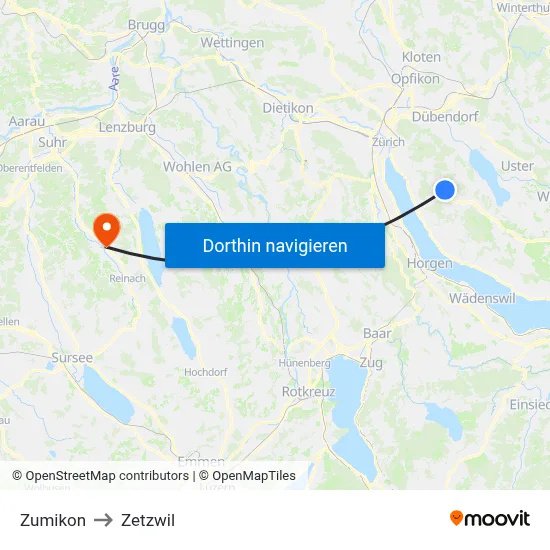 Zumikon to Zetzwil map