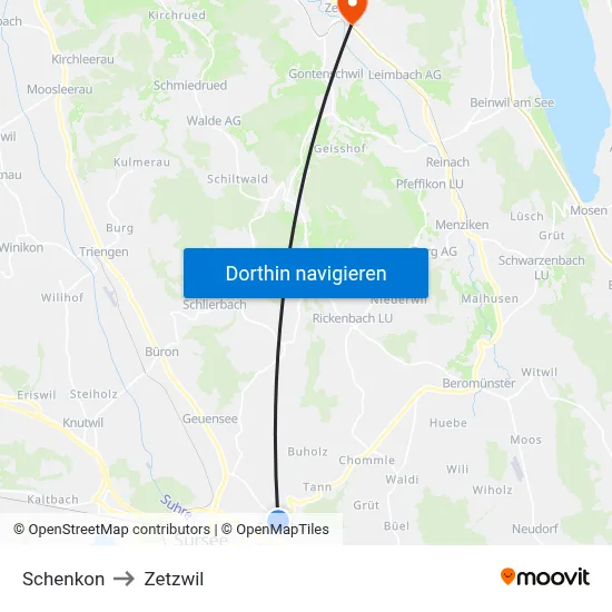 Schenkon to Zetzwil map