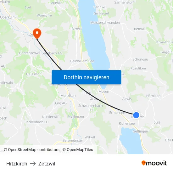 Hitzkirch to Zetzwil map