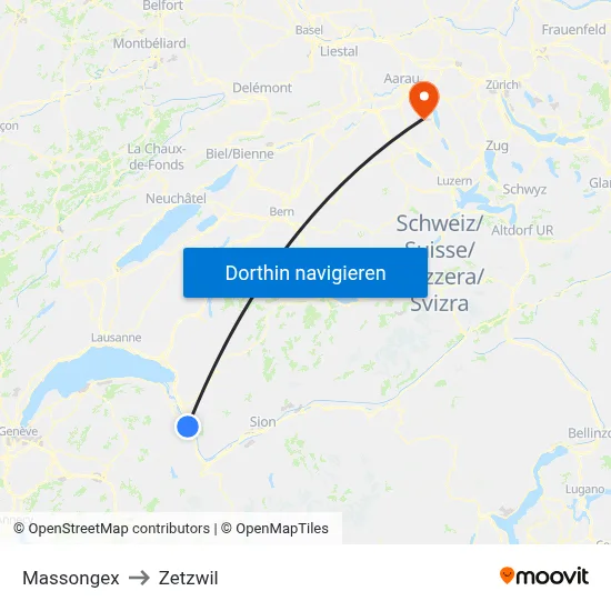 Massongex to Zetzwil map