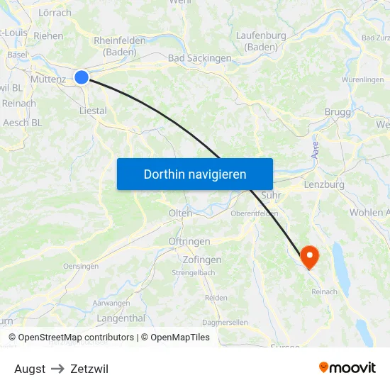 Augst to Zetzwil map